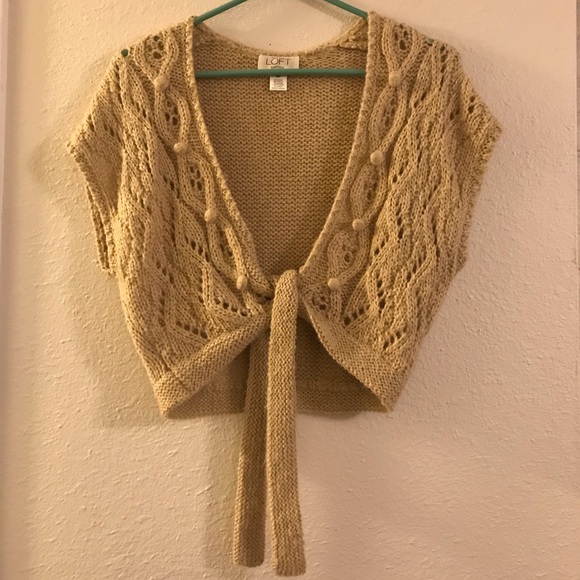 LOFT Sweaters - LOFT tan tie-front shawl